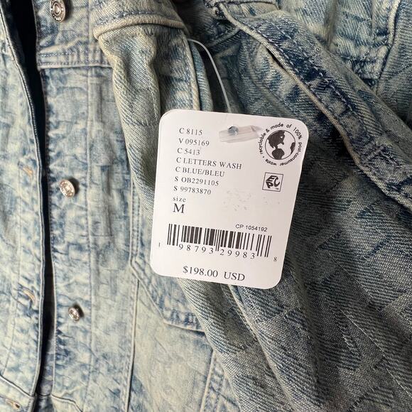 We The Free People Jacquard Letters Denim Jacket Size Medium - Picture 3 of 10